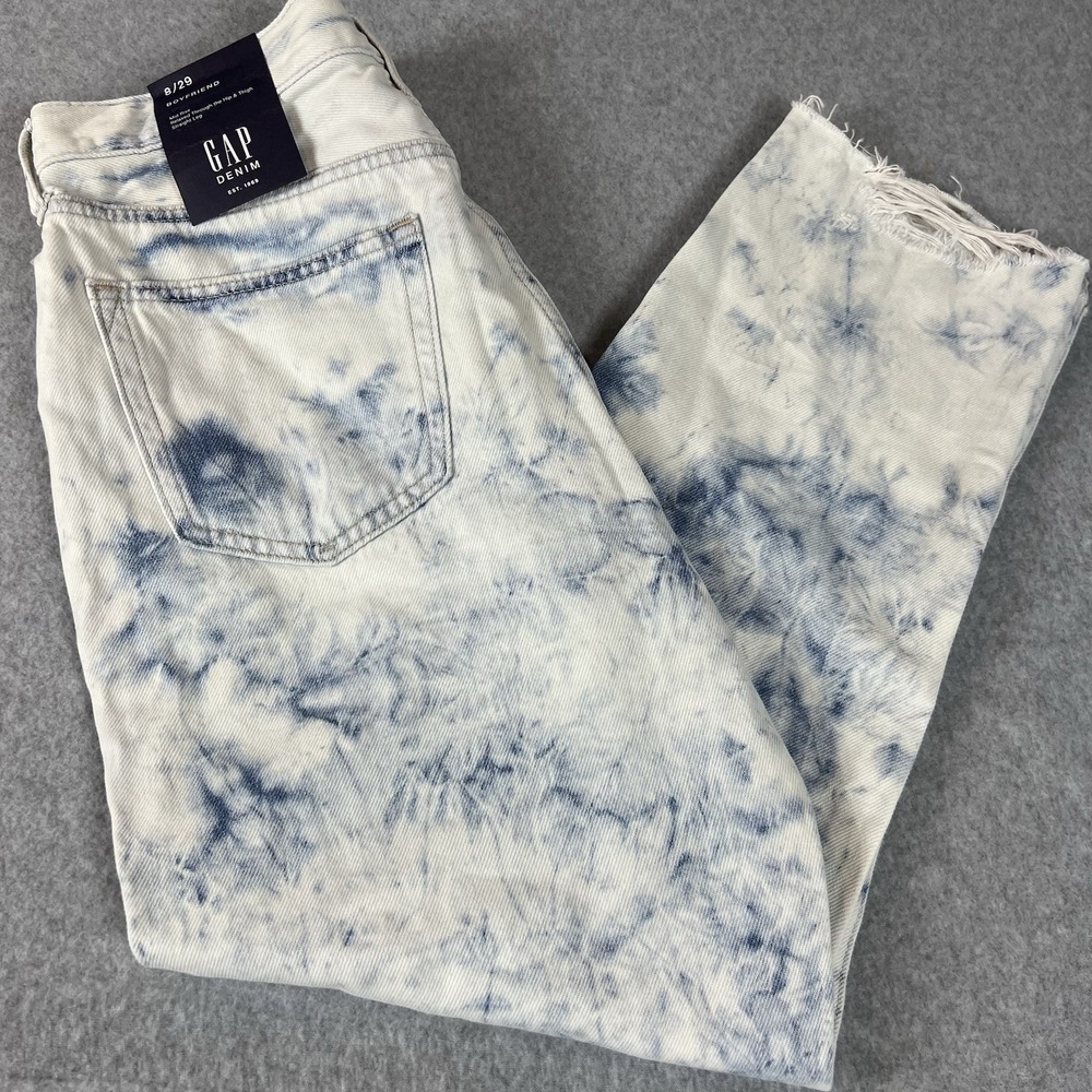 GAP Denim Boyfriend Mid Rise Cutoff Bleach Blue White Jeans Size 8/29 Buttonfly